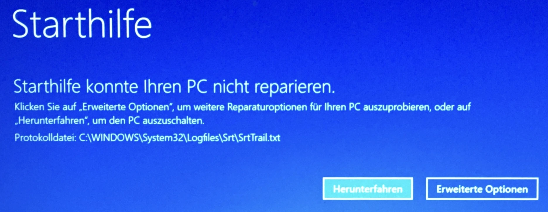 Windows Starthilfe: konnte Ihren PC nicht reparieren